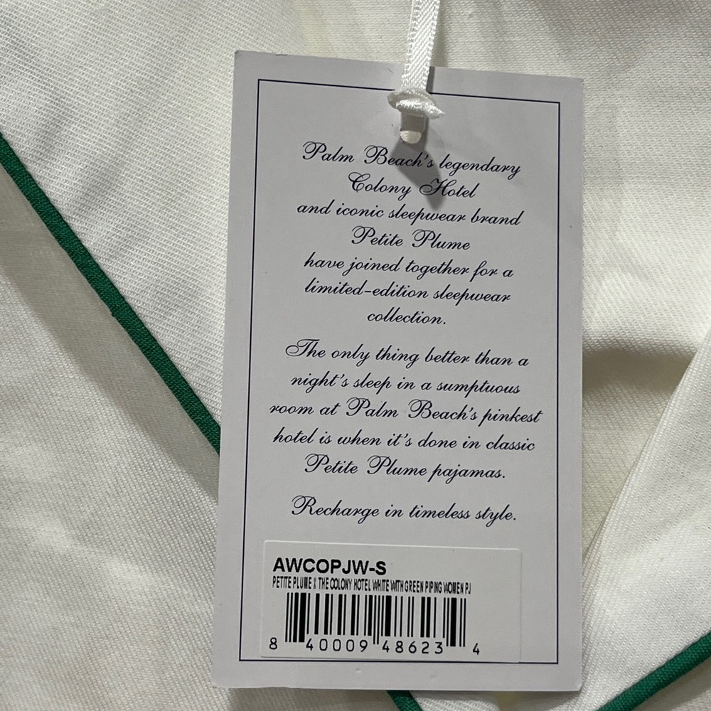 Petite Plume x The Colony Hotel 2 pcs White Cotton Green Piping PJ size S - Picture 10 of 16